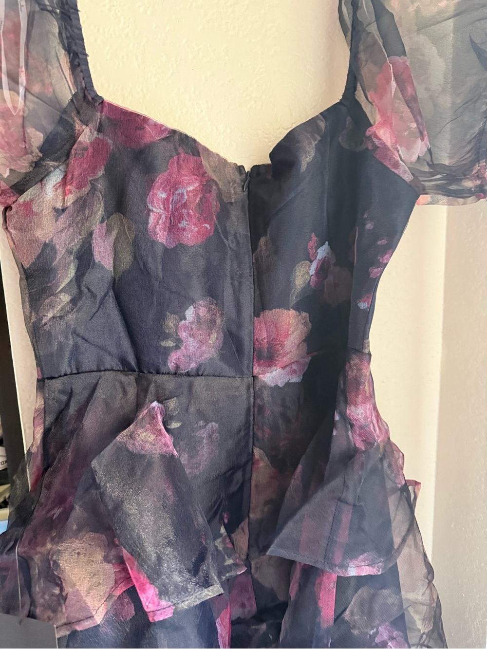 Lulu's Navy Floral Tiered Midi Dress with Pink Accents - Picture 10 of 10